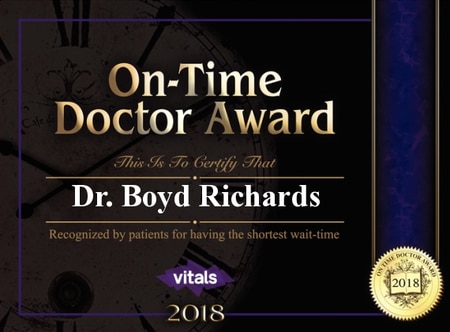 On-Time Doctor Award Dr. Boyd Richards 2018